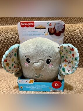 Fisher-Price Calming Vibes Gray Elephant Soother Plush Music Vibrations Sounds